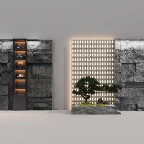 新中式岩石背景墙3D模型下载